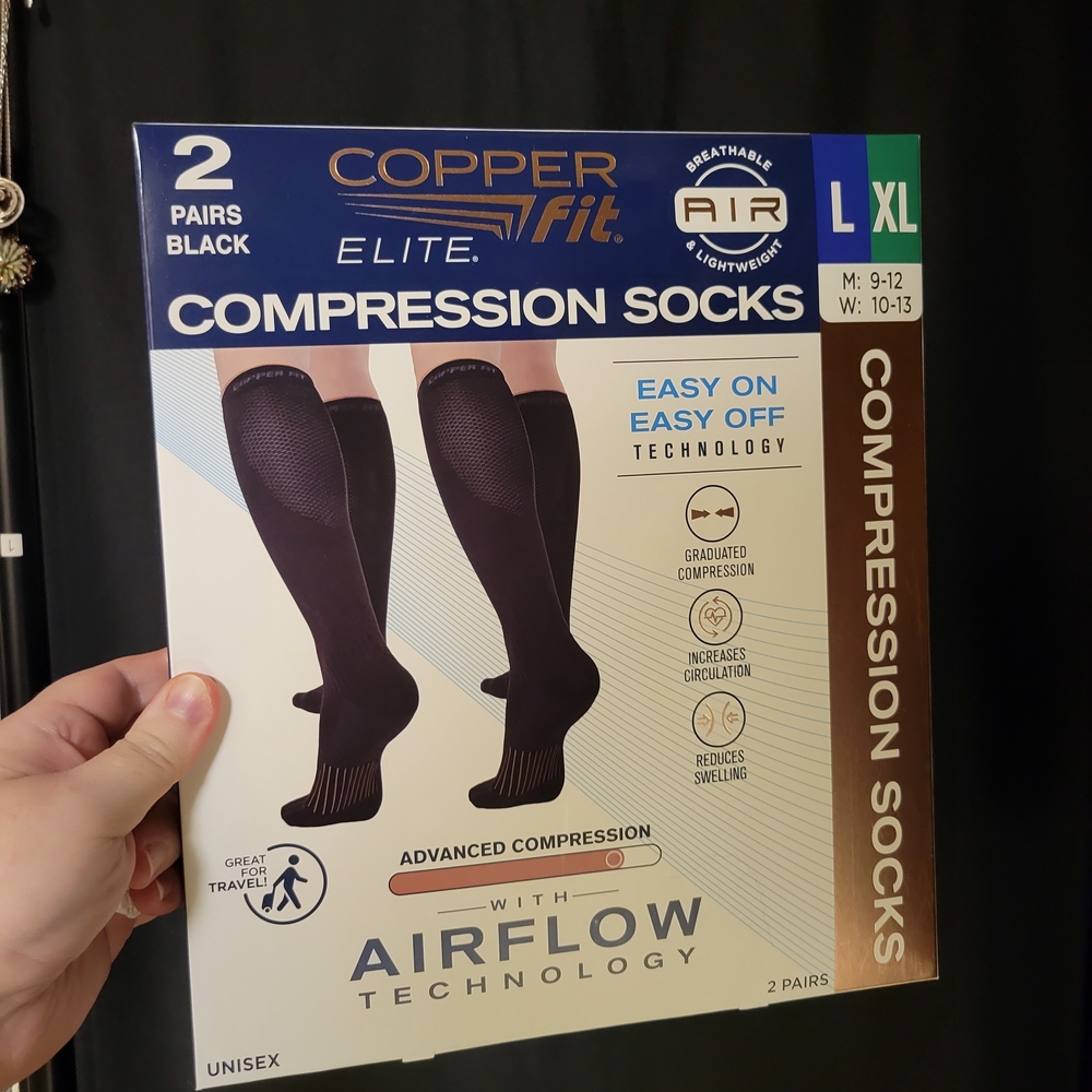 Elite Copper Fit Black Compression Socks L/XL NIB New In Box • Men’s 9-12